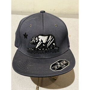 California Republic Cali Bear Embroidered Flat Bill Fitted S Hat Cap